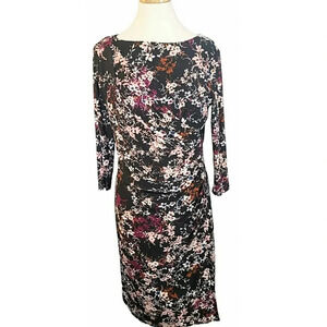 Black Label by Evan-Picone Floral Faux Wrap Dress Size 10